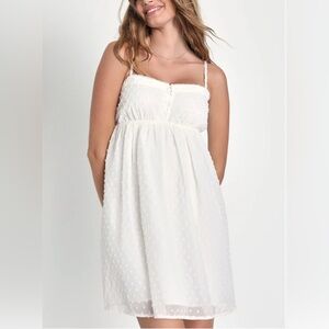 Lulus, White Swiss Dot Babydoll Mini Dress, Size S | 1917